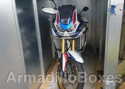 Honda Africa Twin Standard 1200mm wide extra wide door ArmadilloBoxes Secure motorcycle shed