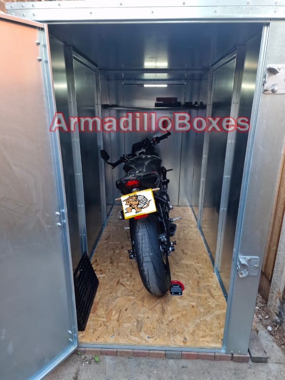 Triumph Street Triple 765 ArmadilloBoxes 1200mm wide Secure Motorcycle Shed