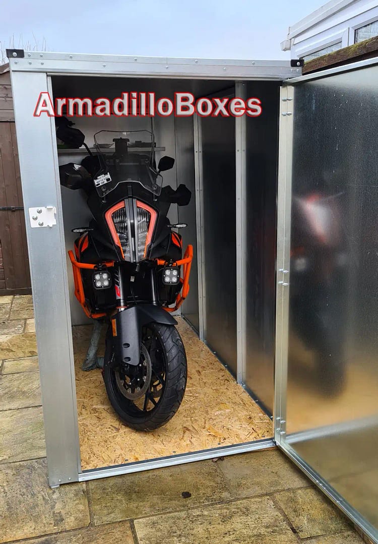 KTM 1290 Super Duke Standard 1200mm wide extra wide door ArmadilloBoxes Secure Motorcycle shed