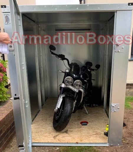 Triumph Rocket Fatboy ArmadilloBoxes secure motorcycle shed