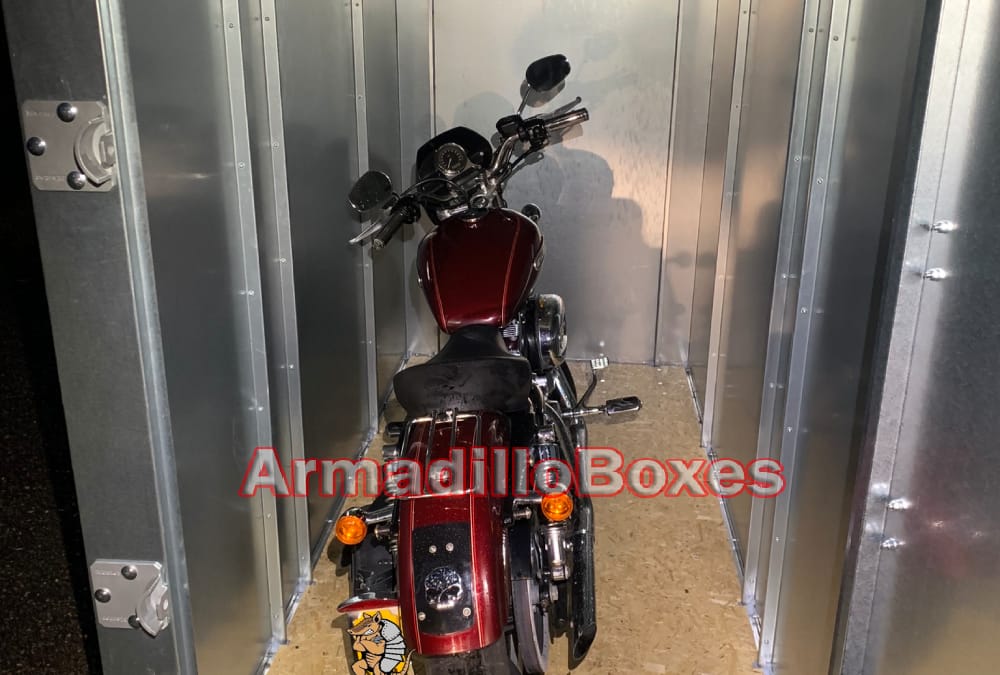 Harley Davidson 2008 XL1200L Sportster ArmadilloBoxes HD secure motorcycle shed