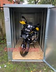 BMW R1250GSA ArmadilloBoxes secure motorcycle shed Fatboy Slim