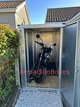 Kawasaki z650 in a ArmadilloBoxes 1100mm wide secure motorcycle shed