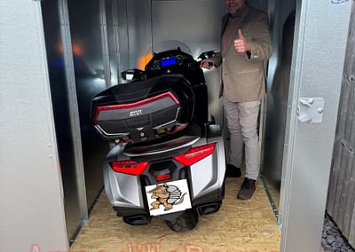 Honda Goldwing in a Fatboy ArmadilloBoxes secure motorcycle shed