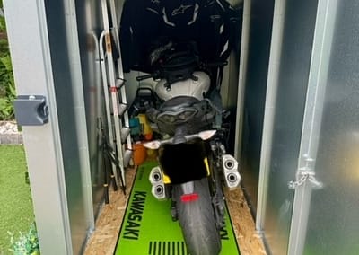 Kawasaki Z1000 ArmadilloBoxes secure motorcycle sheds