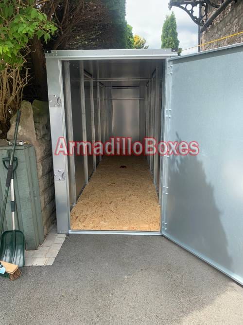 Secure Motorbike shed for 3 bikes, 17ft Long Motorcycle shed front