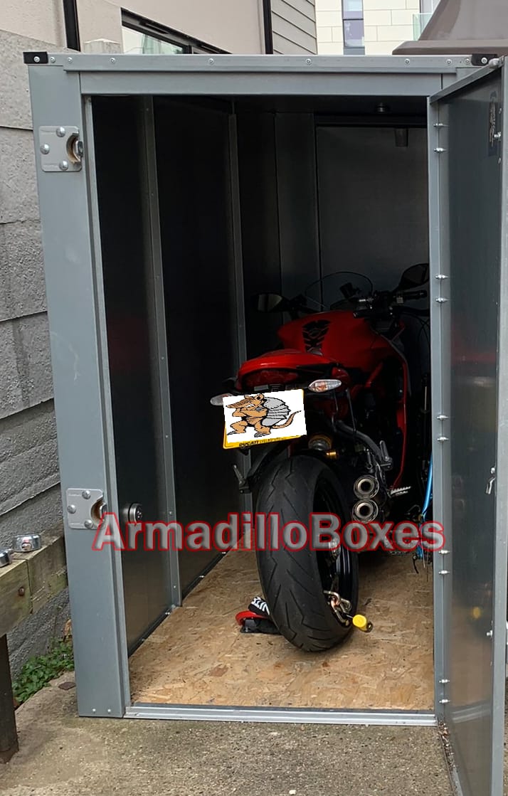 Ducati Panigale 959 ArmadilloBoxes 1200mm wide secure motorcycle shed